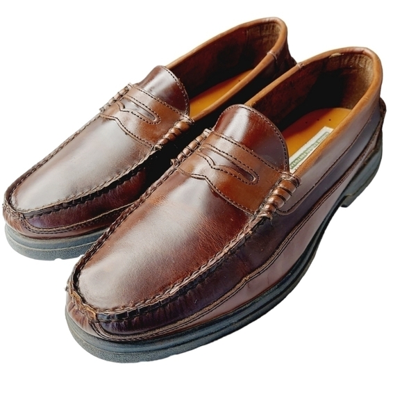 Cary Country Men's Rugged Penny Loafers Brown Burgundy Leather Loafer Size 10 W - Picture 1 of 12